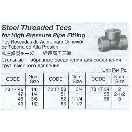 731746-731756 TEE STEEL THREADED, FOR H.P. PIPE FITTING