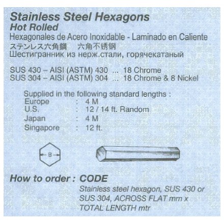 672145-672164 STAINLESS STEEL HEXAGON, HOT-ROLLED SUS-304